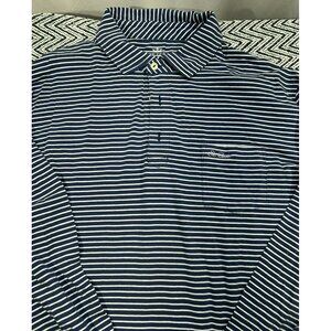 Navy Blue White Striped Peter Millar Mountainside Polo Shirt L - St Clair Embroi